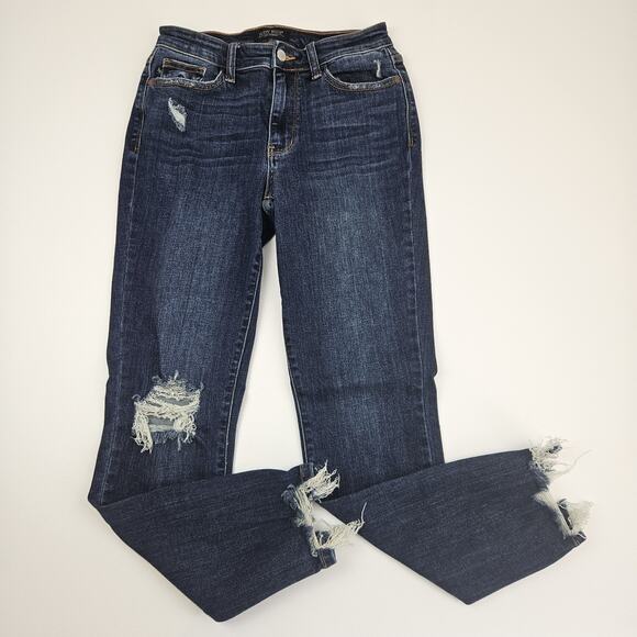 Judy Blue Ankle Relaxed Fit Jeans Women's 3/26 Distressed Cropped Hem Denim Blue - Picture 1 of 7